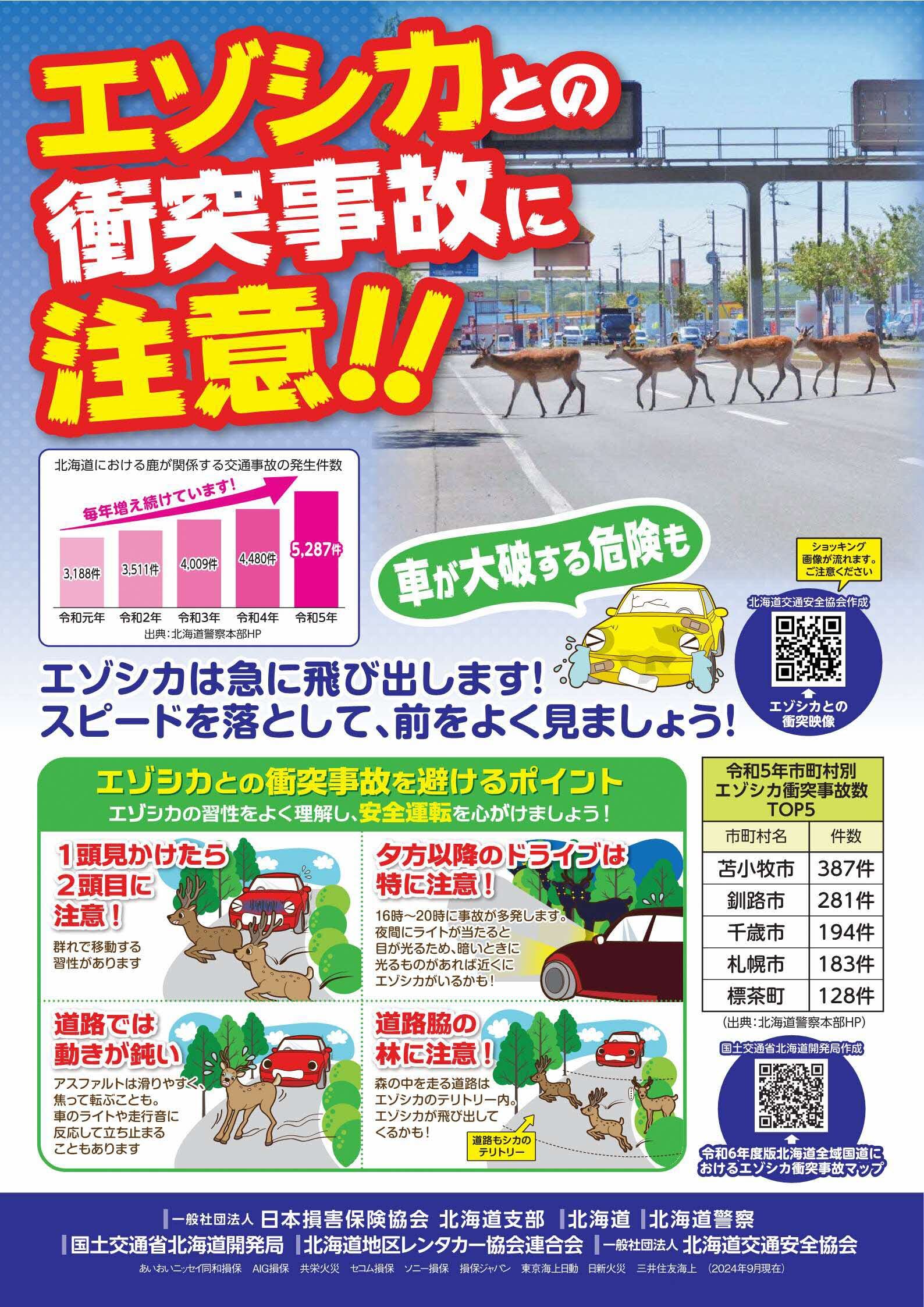 一般社団法人日本損害保険協会北海道支部エゾシカ衝突事故防止啓発ポスター