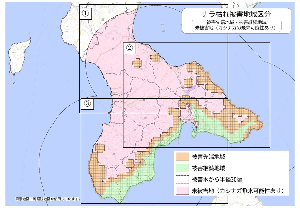 令和7年12月22日現在のナラ枯れ被害地域（詳細）