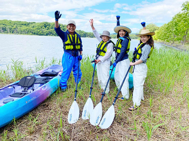 網走湖カヤック＆大曲園地野菜収穫体験とひまわり畑散策コース