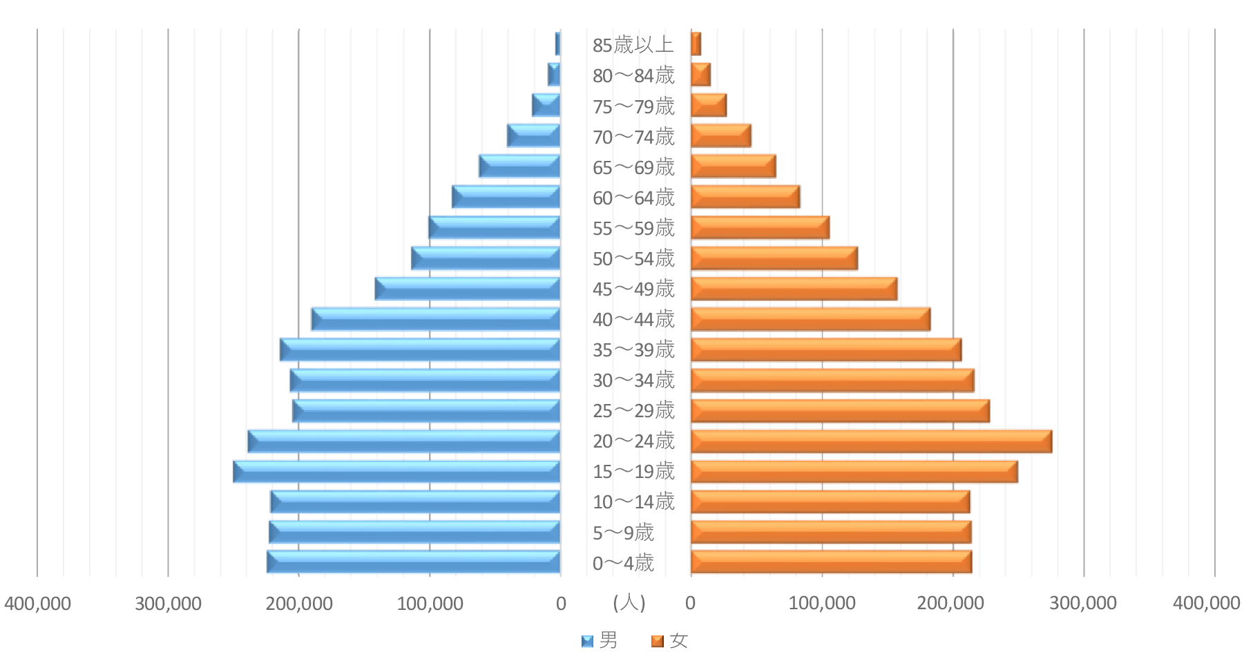 人口ピラミッド(平成45年)